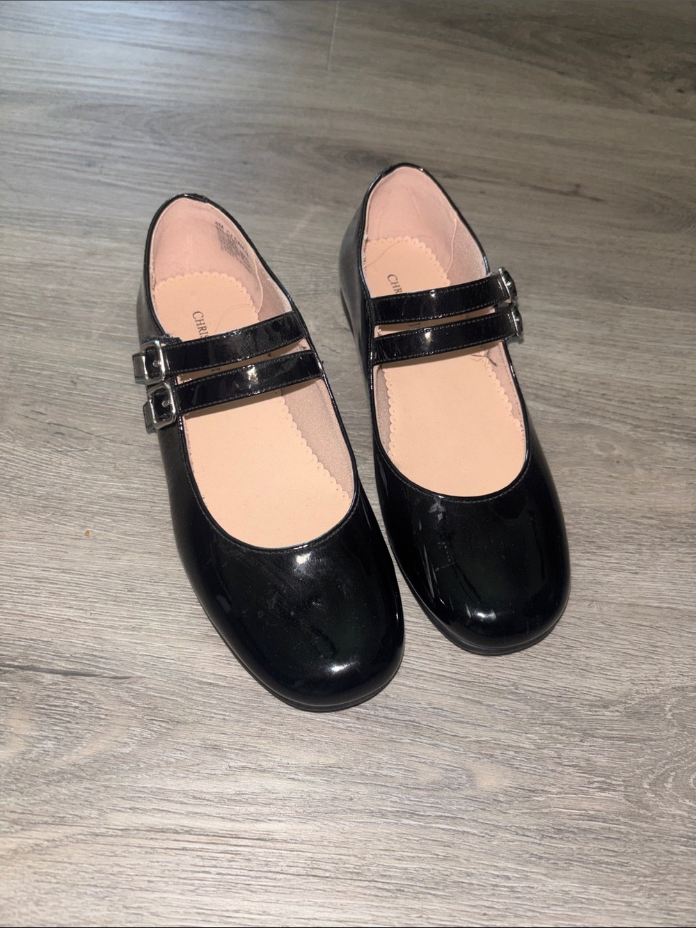 Girls Black Patent Mary Jane Shoes with Dual Buckle Straps